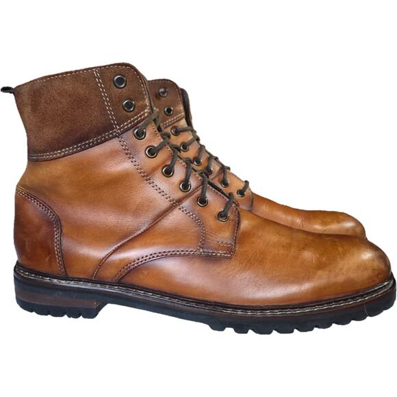 Steve Madden Stratus Tan Brown Distressed Leather Combat Boots EUC  13D - Picture 2 of 12